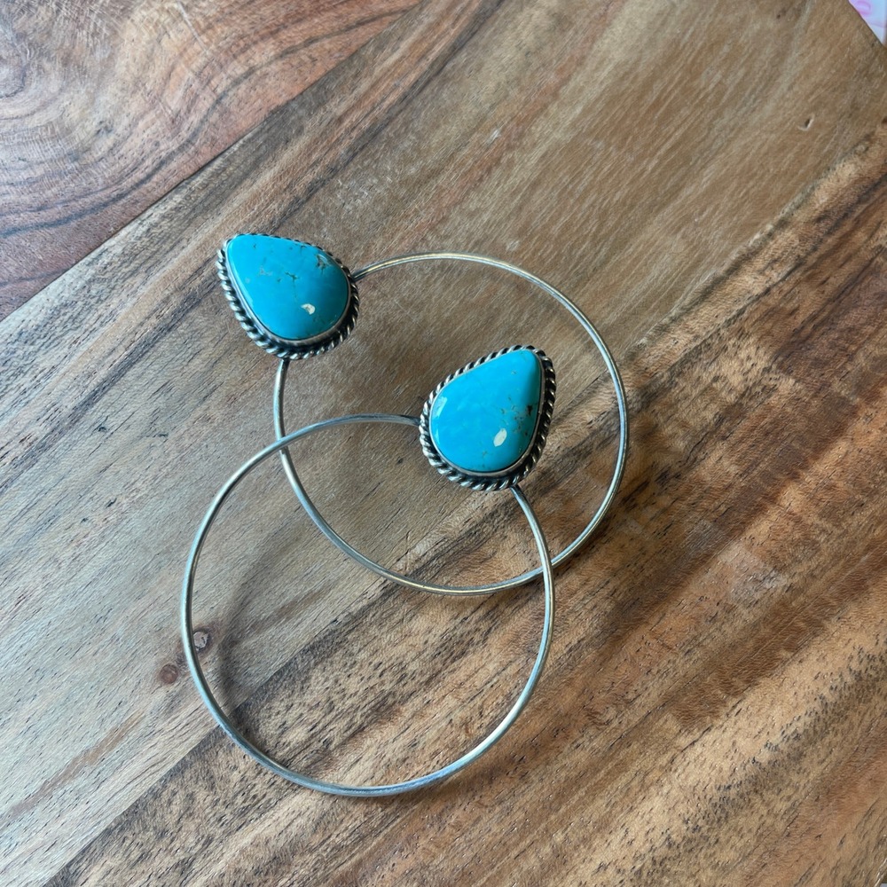 Native American Handcrafted Navajo Sterling Silver and Mine 8 Turquoise Earrings